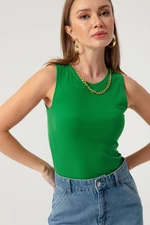 Zelená pletená halenka Lafaba pro ženy s řetízkovým náhrdelníkem