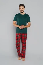 Men's pajamas Narwik, short sleeve, long legs - green/print