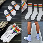 Original Design Young People Hiphop Rainbow Gay Lgbt Rainbow Man Stripe Street Sock High Girls Cotton Boy Socks Dance Fashion