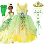 Dressy Tiana Princess Ball Gown Girls Halloween The Princess and the Frog Fairy Green Dress Children Birthday Party Vestido Gift