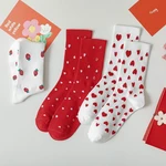 Socks Women's Middle Tube Socks Spring and Summer High-top Love Strawberry College Style Korean Version Socks