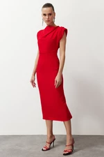Trendyol Red Degaje Collar Body-Fitting Woven Stylish Evening Dress