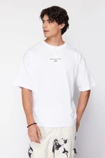 Trendyol Men's White Oversize/Wide Fit Crew Neck Short Sleeve Game Over Printed T-Shirt