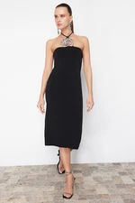 Trendyol Elegant Evening Dress with Black Knitted Lining and Shiny Stone Accessories