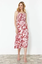 Trendyol Dried Rose abstract Patterned A-line Gipe Detail Viscose Midi Woven Dress