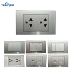 118mm American Household multi-function 2Gang Grey Tempered Glass Panel 16A 3hole Power Plug Wall Socket Switch Combination
