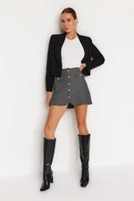 Trendyol Black Button Detailed Tweed Fabric Mini Woven Skirt