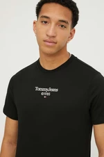 Bavlnené tričko Tommy Jeans pánsky,čierna farba,s potlačou,DM0DM18569