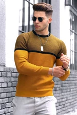 Madmext Mustard Color Block Men's Sweater 4734