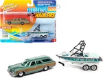 1973 Chevrolet Caprice Wagon Light Green Metallic with Woodgrain Sides with Mastercraft Boat and Trailer Limited Edition to 4376 pieces Worldwide "Hu