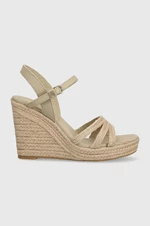 Sandály Tommy Hilfiger ESSENTIAL BASIC WEDGE SANDAL dámské, béžová barva, na klínku, FW0FW07220