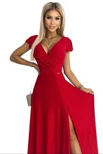 Women's glittering long dress with a neckline CRYSTAL - red