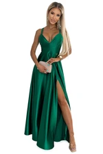 Elegant long satin dress with neckline and crossed straps Numoco