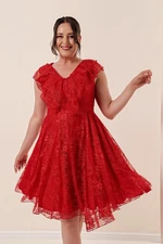 By Saygı Handkerchief Collar Lace And Lined, etc. Dress Red