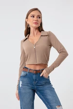 Lafaba Women's Mink Zipper Detailed Knitted Blouse