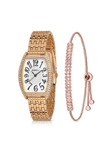 Polo Air Luxury Stone Vintage Women's Wristwatch Zircon Stone Baguette Bracelet Combination Copper Color