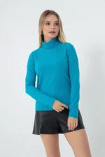 Lafaba Women's Turquoise Turtleneck Knitted Blouse