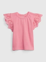 Ružové dievčenské bavlnené tričko s volánmi GAP