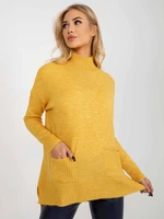 Yellow long oversize sweater with pockets
