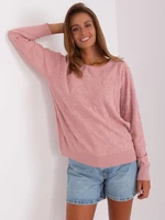 Light pink classic sweater with a round neckline