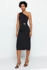 Trendyol Black Straight Straight Cut Slit Detail Midi Woven Skirt