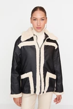Trendyol Black Oversize Plush Detailed Inflatable Jacket Coat