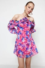Trendyol Chiffon Printed Evening Dress With Multicolored Lining