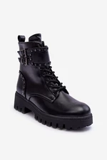 Leather decorated shoes Workers black Carshena