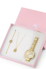 Polo Air Elegant Thin Cord Women's Wristwatch Zircon Stone Necklace Bracelet Special Combination Set Gold Color