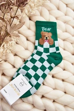 Patterned Women's Socks With Teddy Bear, Green