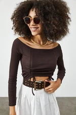 XHAN Women's Brown Camisole Blouse with Pleated Front