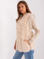 Beige women's fur vest with pockets