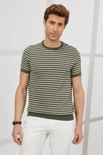 AC&Co / Altınyıldız Classics Men's Khaki-beige Standard Fit Normal Cut Crew Neck 100% Cotton Short Sleeves Striped Knitwear T-Shirt.