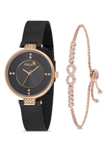 Polo Air Stylish Wicker Cord Women's Wristwatch Zircon Stone Infinity Bracelet Combination Gold Color