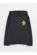 LC Waikiki Boys' Hoodie with Printed Long Sleeves Zippered Sweatshirt
