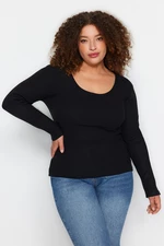 Trendyol Curve Black Crew Neck Plain Basic Ribbed Knitted Blouse