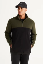 AC&Co / Altınyıldız Classics Men's Khaki-Black Anti-pilling Non-Pilling Standard Fit Stand-up Collar Fleece Sweatshirt