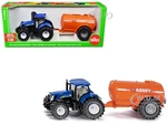 New Holland T7070 Tractor Blue with Abbey Single Axle Vacuum Tanker Orange 1/50 Diecast Model by Siku