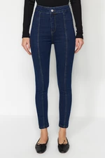 Trendyol Dark Blue High Waist Skinny Jeans with Stitching Detail