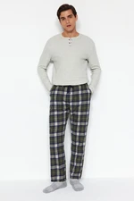 Trendyol Men's Khaki Plaid Regular Fit Woven Pajama Bottoms