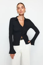 Trendyol Black Premium Textured Spanish Sleeves Stretch Knit Shirt