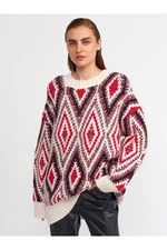 Dilvin 10239 Diamond Pattern Sweater-fuchsia