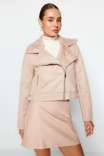 Trendyol Stone Premium Faux Leather & Plush Jacket Coat