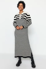 Trendyol Black Polo Neck Striped Sweater Dress