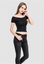 Women's T-shirt with free shoulder black