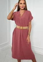 Dress with a decorative belt dark pink