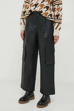 Kalhoty United Colors of Benetton dámské, černá barva, široké, high waist
