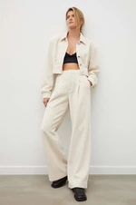 Kalhoty Gestuz dámské, béžová barva, jednoduché, high waist, 10908694