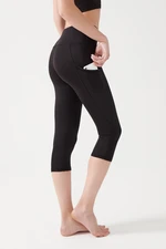 LOS OJOS Women's Black High Waist Consolidator Double Pocket Capri Capri Leggings Capri