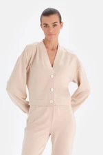 Dagi Ecru Long Sleeve Buttoned Sweatshirt